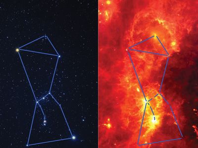 Orion in visible and infrared light