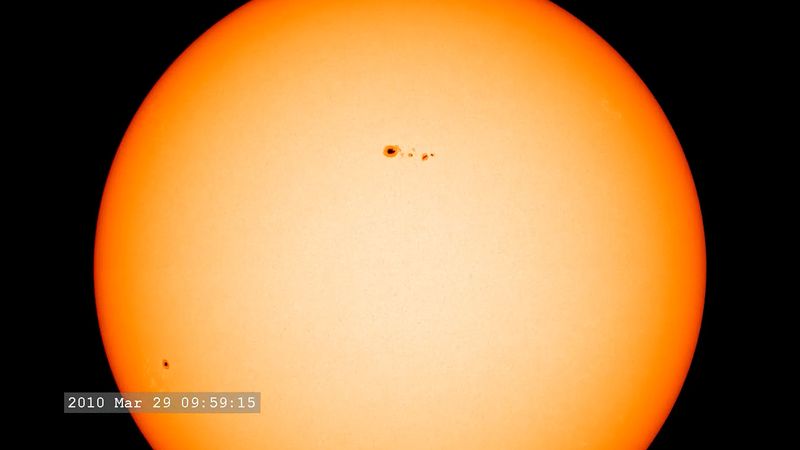 Study the zoomed-in view of a large sunspot group taken by the Helioseismic and Magnetic Imager, March 29, 2010