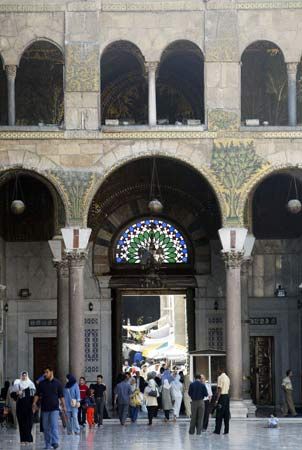 Entrance of the Great Mosque, Damascus, Syria.