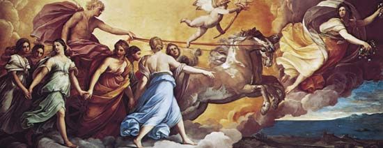 Plate 13: “Aurora,” ceiling fresco by Guido Reni, 1613-14. In the Casino Rospigliosi, Rome.