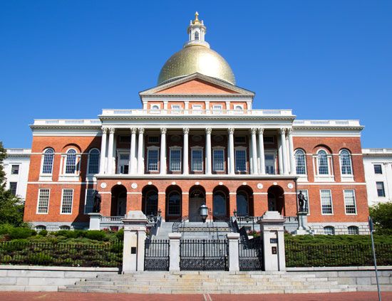 Massachusetts State House, Boston; designed by Charles Bulfinch.