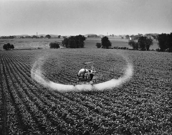 Figure 9: Low-volume spraying of pesticide on a field of corn.