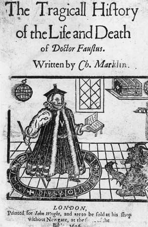 Title page of the 1616 edition of Christopher Marlowe's The Tragical History of Dr. Faustus