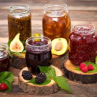 Homemade fruit jam in the jar, jelly, preserves