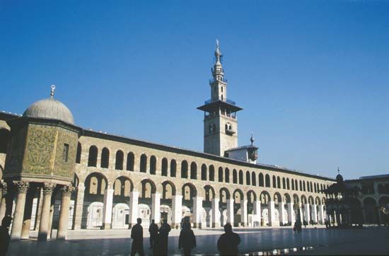 The Great Mosque, view of the courtyard and northern portico, Damascus, Syria.