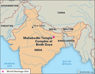 Mahabodhi temple, Bodh Gaya, Bihar state, India, designated a World Heritage site in 2002.