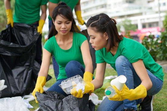 plastic items being sorted at a recycling centre