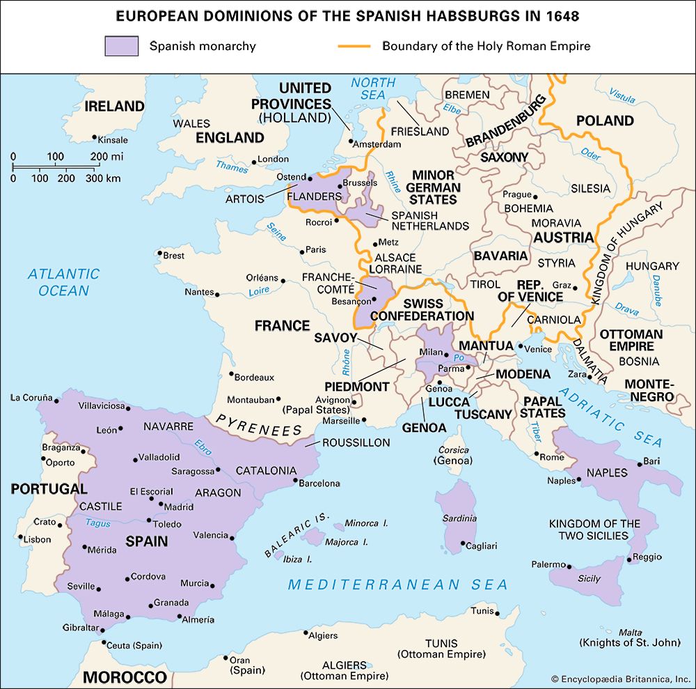 European dominions of the Spanish Habsburgs in 1648