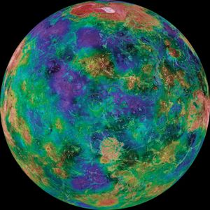 colour-coded global image of the topography of Venus