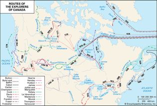 Colonial exploration routes in Canada