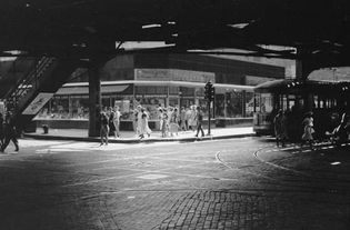 View from underneath an elevated rail track in Chicago, 1940.