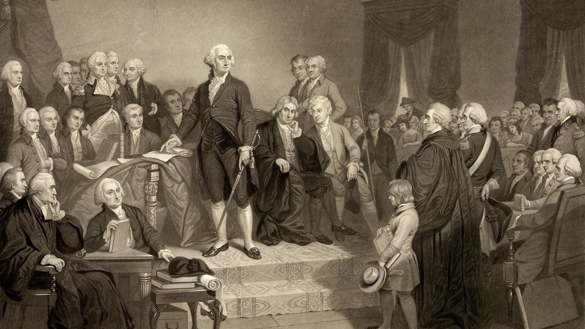 Washington delivering his inaugural address