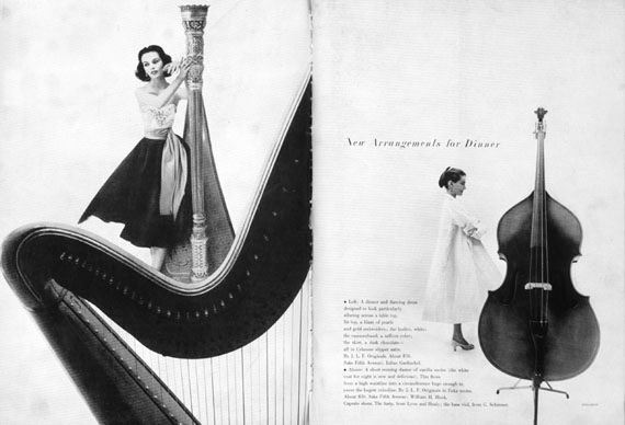 Editorial two-page spread from Harper's Bazaar, designed by Alexey Brodovitch, with photography by Gleb Derujinski.