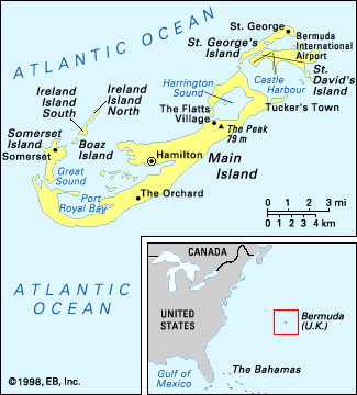 Political map and locator insert map of Bermuda.