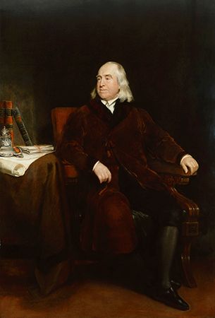 Jeremy Bentham, detail of an oil painting by H.W. Pickersgill, 1829; in the National Portrait Gallery, London.