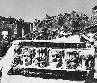 theatrical masks from the ruins of a Roman theatre