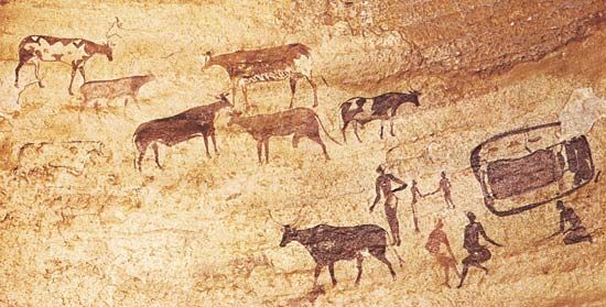 Painting of herdsmen and cattle