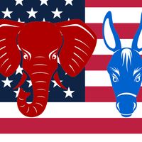 Republican and Democrat party mascots, united states, government, politics