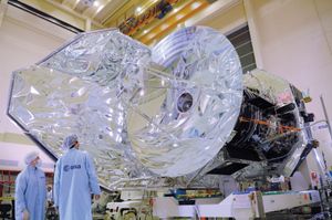 The European Space Agency satellite Herschel in a clean room at the European Space Research and Technology Centre (ESTEC), Noordwijk, Neth.