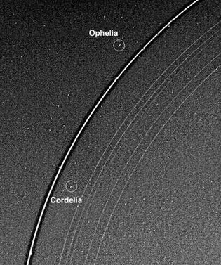 Portion of Uranus's ring system, an image obtained by Voyager 2 on Jan. 21, 1986.