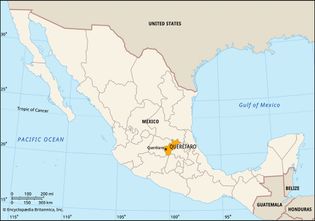 Queretaro, Mexico. Locator map: boundaries, cities.