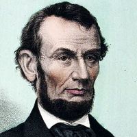 U.S. President Abraham Lincoln. Abraham Lincoln, sixteenth president of the United States - born Feby. 12th 1809, died April 15th 1865. Lithograph, hand-colored, published by Chr. Kimmel & Forster.