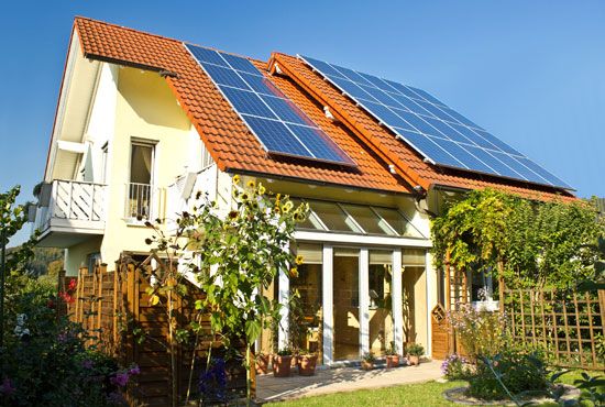 solar energy: house with flat-plate collectors