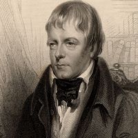 Sir Walter Scott, 1st Baronet, Scottish historical novelist and poet, 1870. Portrait of Scott author of Ivanhoe. From "A Biographical Dictionary of Eminent Scotsmen" by Thomas Thomson and Robert Chambers (London, 1870). Scotland