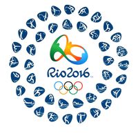 Logo of the 2016 Summer Olympic Games with kinds of sport in Rio de Janeiro, Brazil, from August 5 to August 21, 2016, printed on paper.