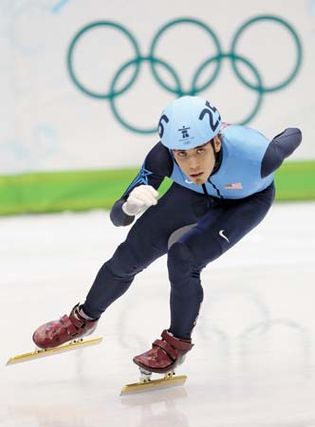 Apolo Anton Ohno competing at the 2010 Vancouver Winter Olympics.