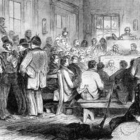 Constitutional Convention in Kansas Territory, December 1855; from "Leslie's Illustrated Newspaper." Bleeding Kansas, Kansas-Nebraska Act.