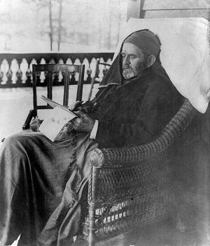 Ulysses S. Grant writing his memoirs at his home in Mount McGregor, N.Y., June 27, 1885.