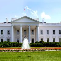 The White House in Washington, D.C., USA. The north portico which faces Pennsylvania Avenue.