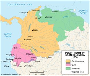 The division of Gran Colombia (1830)