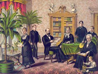 U.S. Pres. James A. Garfield, first lady Lucretia Garfield, and their family