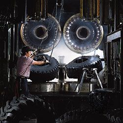 truck tires being removed from their molds