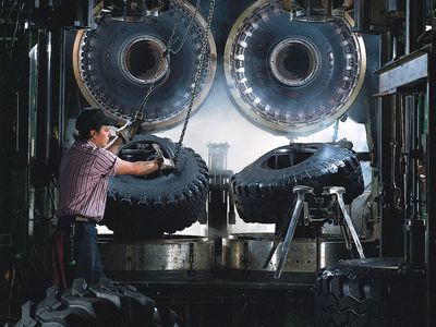 truck tires being removed from their molds