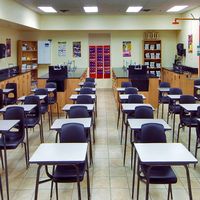 Newly remodeled science classroom in a high school.