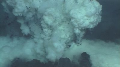 View lava erupting from a submarine vent near the Mariana Islands