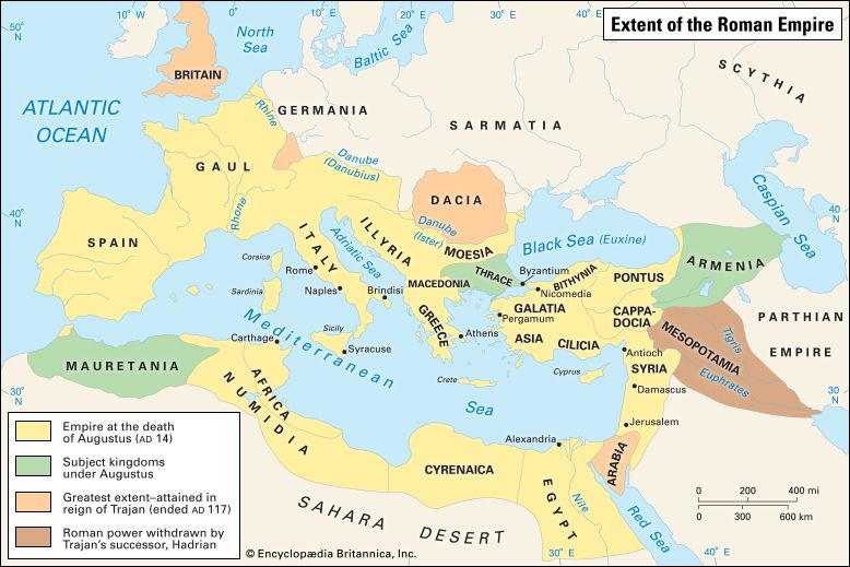 Extent of the Roman Empire in the early 2nd century ce