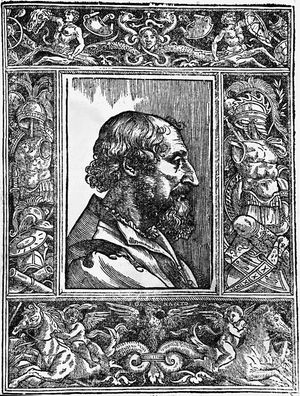 Ariosto, woodcut after a drawing by Titian from the third edition of Orlando furioso, 1532.