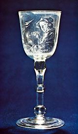 glass goblet; diamond-point engraving