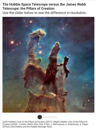 Compare Hubble and James Webb space telescope images