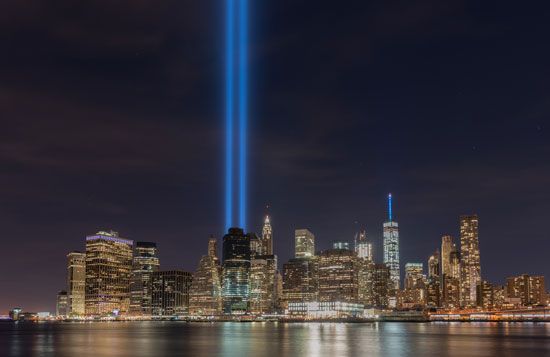 temporary memorial near the site of the World Trade Center