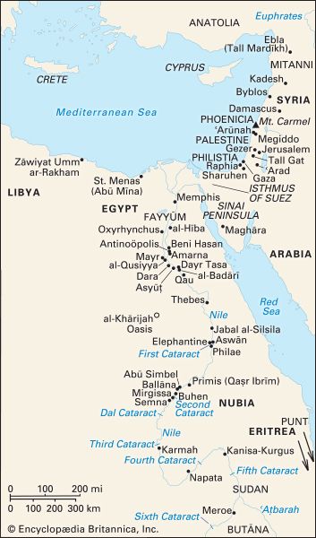 historical map of Egyptian sites from Predynastic to Byzantine times