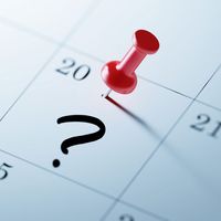 Quiz thumbnail, "What Happened on this Very Important Date" quiz. A push pin on a calendar