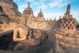 Borobudur: Buddha sculpture and stupas