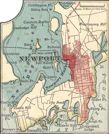 Map of Newport, R.I., c. 1900 from the 10th edition of Encyclopædia Britannica.