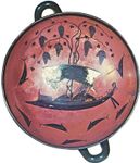 “Dionysus Crossing the Sea,” interior of a kylix (shallow drinking cup) by Exekias, c. 535 bc; in the Staatliche Antikensammlungen und Glyptothek, Munich