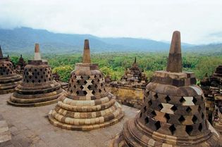 Stupas at Borobudur, central Java, Indonesia.